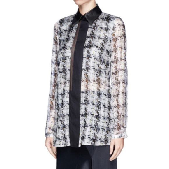 Reed Krakoff ABSTRACT TWEED PRINT LEATHER COLLAR ORGANZA SHIRT 8 aso Nashville